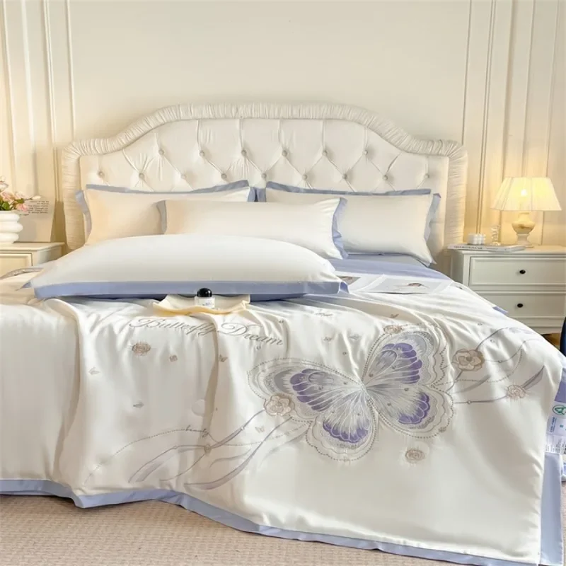 

2025 New Embroidery Washed Silk Summer Quilt Four-piece Dormitory Xia Liang Quilt Three-piece Sheet Set - Butterfly