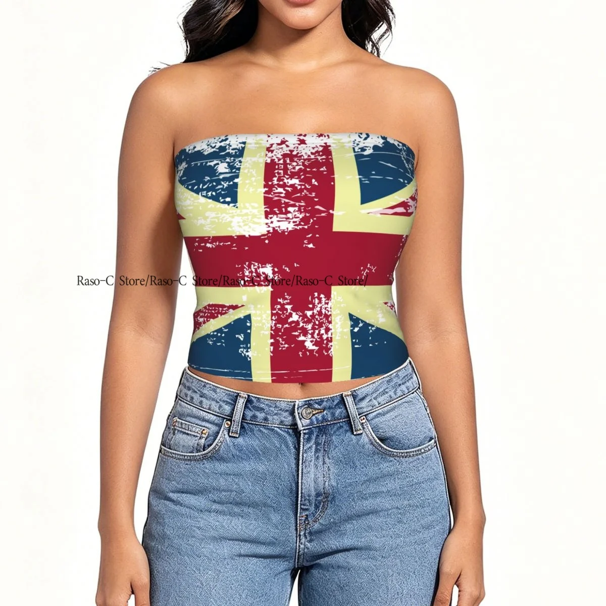 Women strapless blouses sleeveless UK British Flag Vintage halter-neck sexy short-sleeved blouses