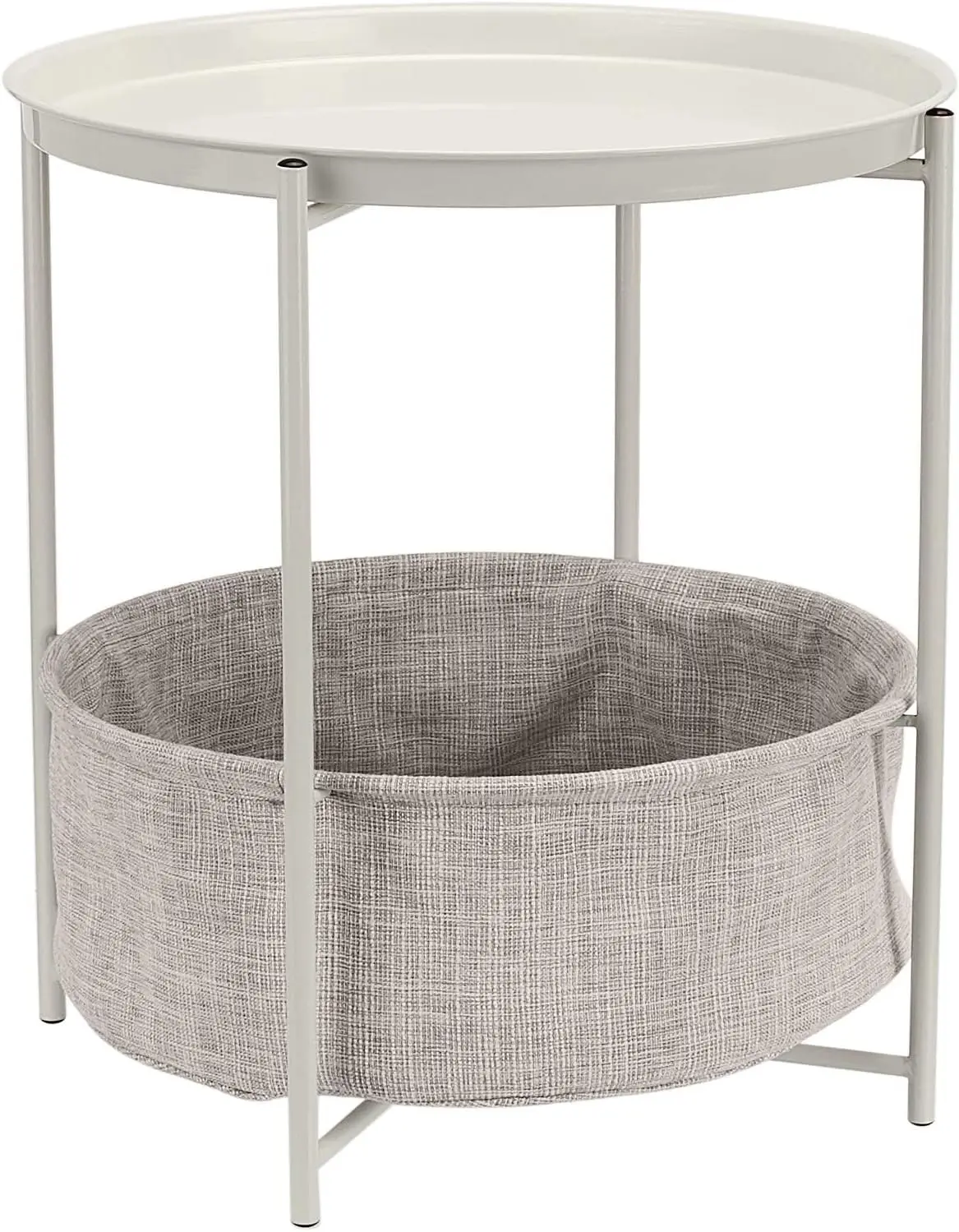 

Round Storage End Table, Side Table with Cloth Basket, White/Heather Gray, 17.7"L x 17.7"W x 18.9"H