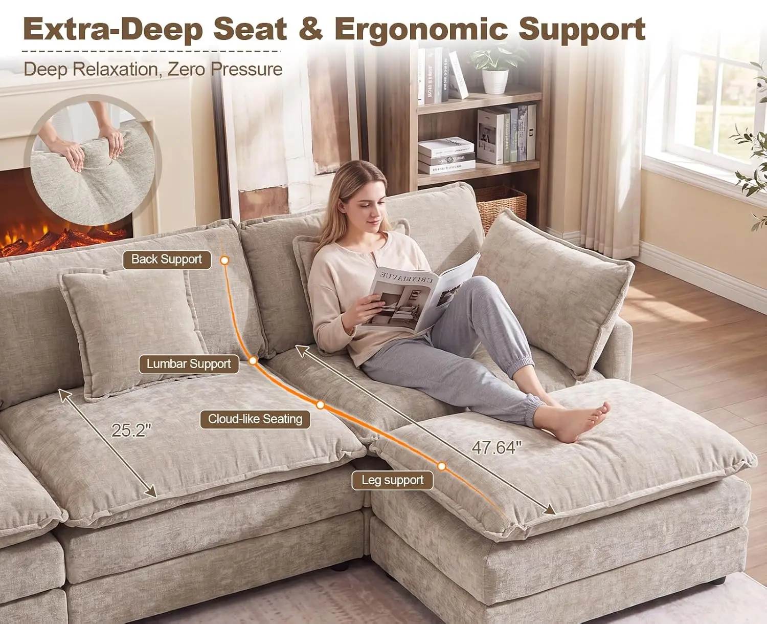 Modular Sectional Sofa, 7 Seater Deep Seat Cloud Couch Sectional