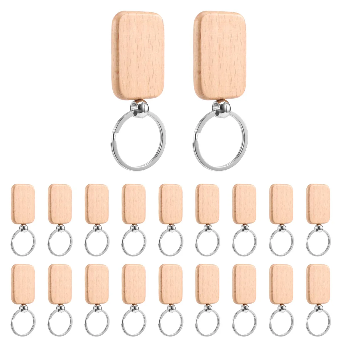 20Pcs Blank Wooden Wooden Keychain Diy Wooden Keychain Key Tag Anti-Lost Wood Accessories Gift