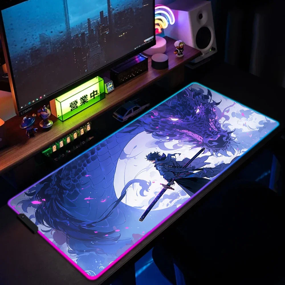 

XXL RGB Gaming Mouse Pad Samurai and Dragon Desk Mat Gamer Accessories Large LED Light Mousepads PC Computer Carpet with Backlit