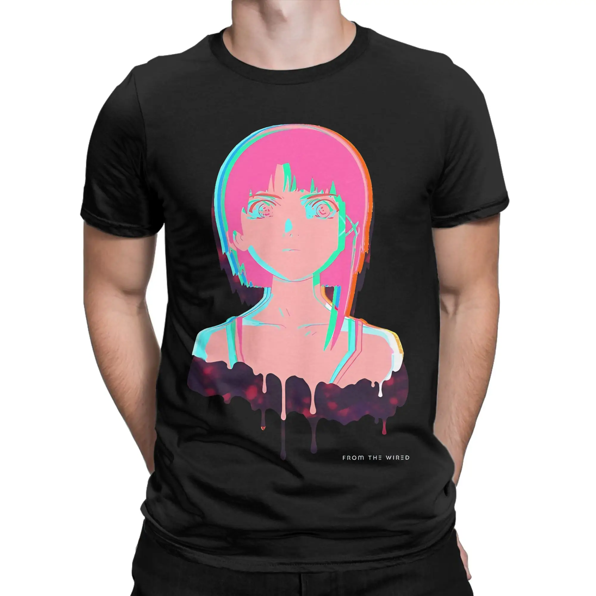 monochrome cartoon female character classicFunny Graphic 100% Cotton T-Shirt Serial Experiments Lain Tees Tops For Men
