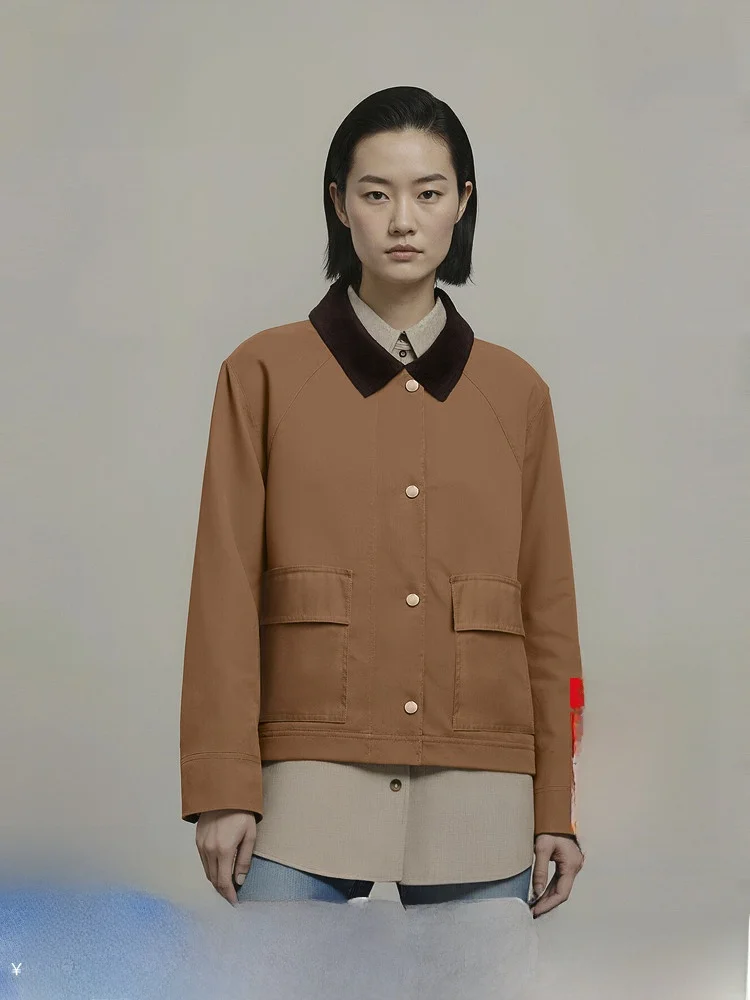 

Женская рабочая куртка HM Spring Lazy Velvet Collar Short Coat 000030, свободный крой, стандартная длина, нейлон, хлопок