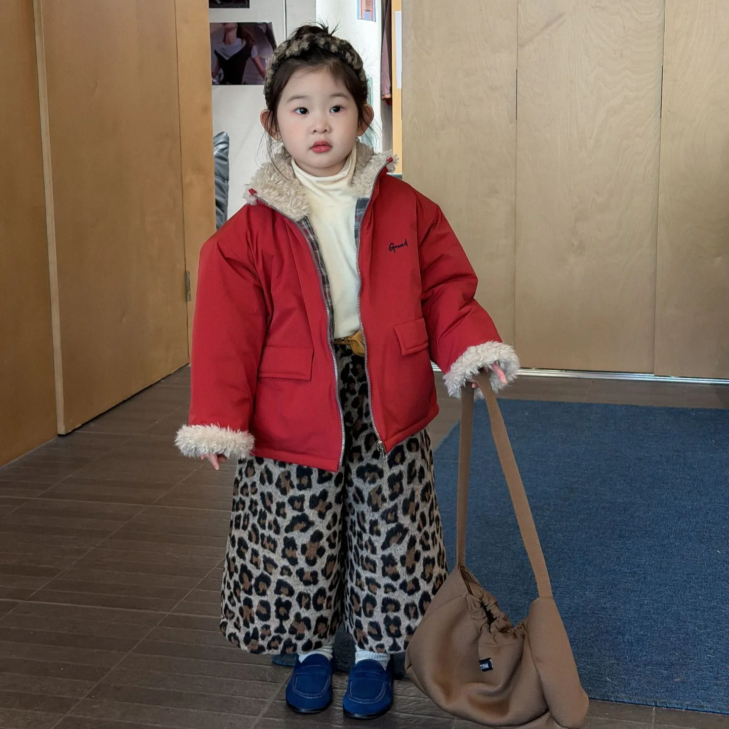2025 Winter New Korean Style Kids Clothing Girls Quilted Fur Collar Cotton Clothing Reversible Coat Boutique Clothing