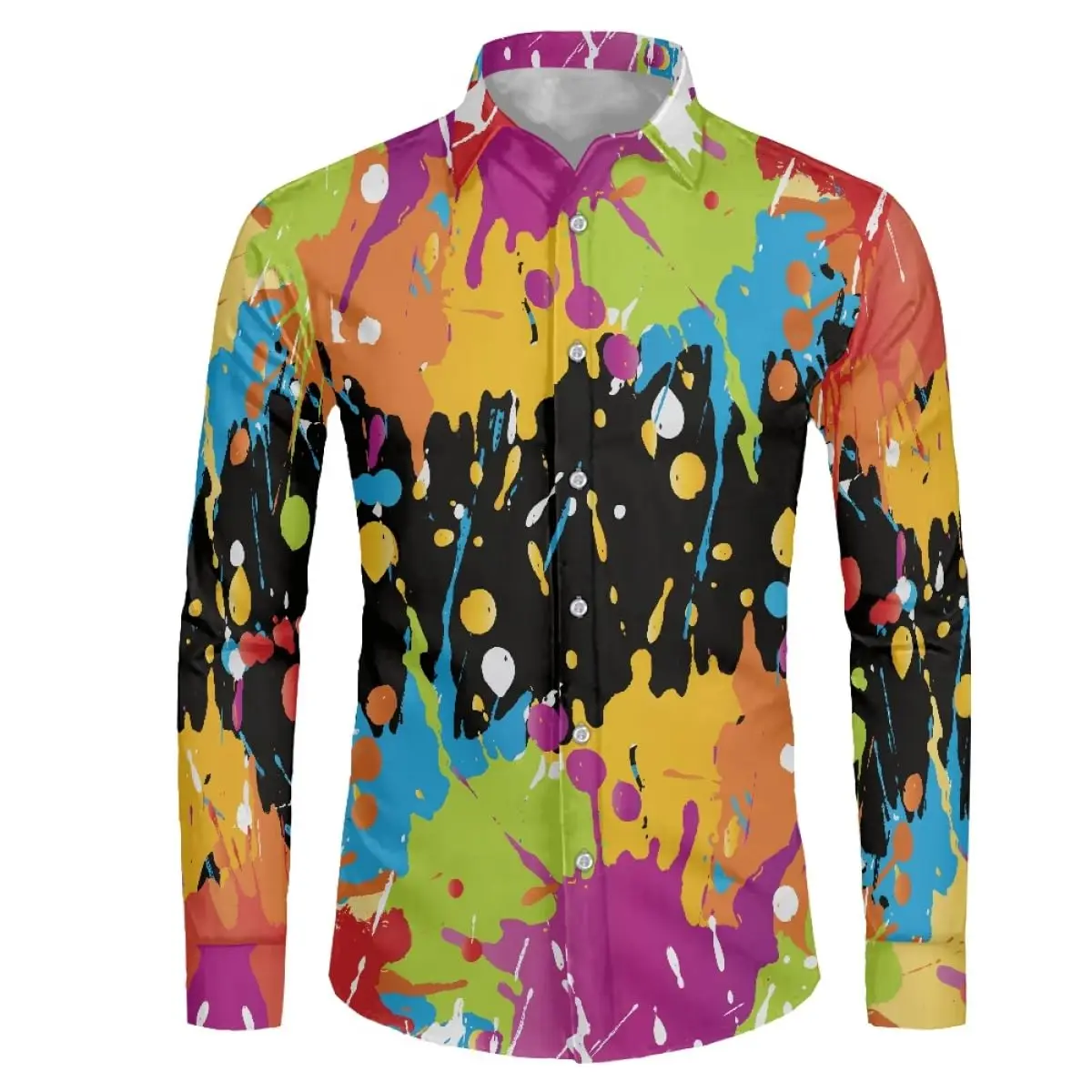 남성 셔츠 일반 옷깃 축제 셔츠 남성 3d 인쇄 컬러 스플래시 인쇄 캐주얼 거리 긴 소매 패션 인쇄 셔츠