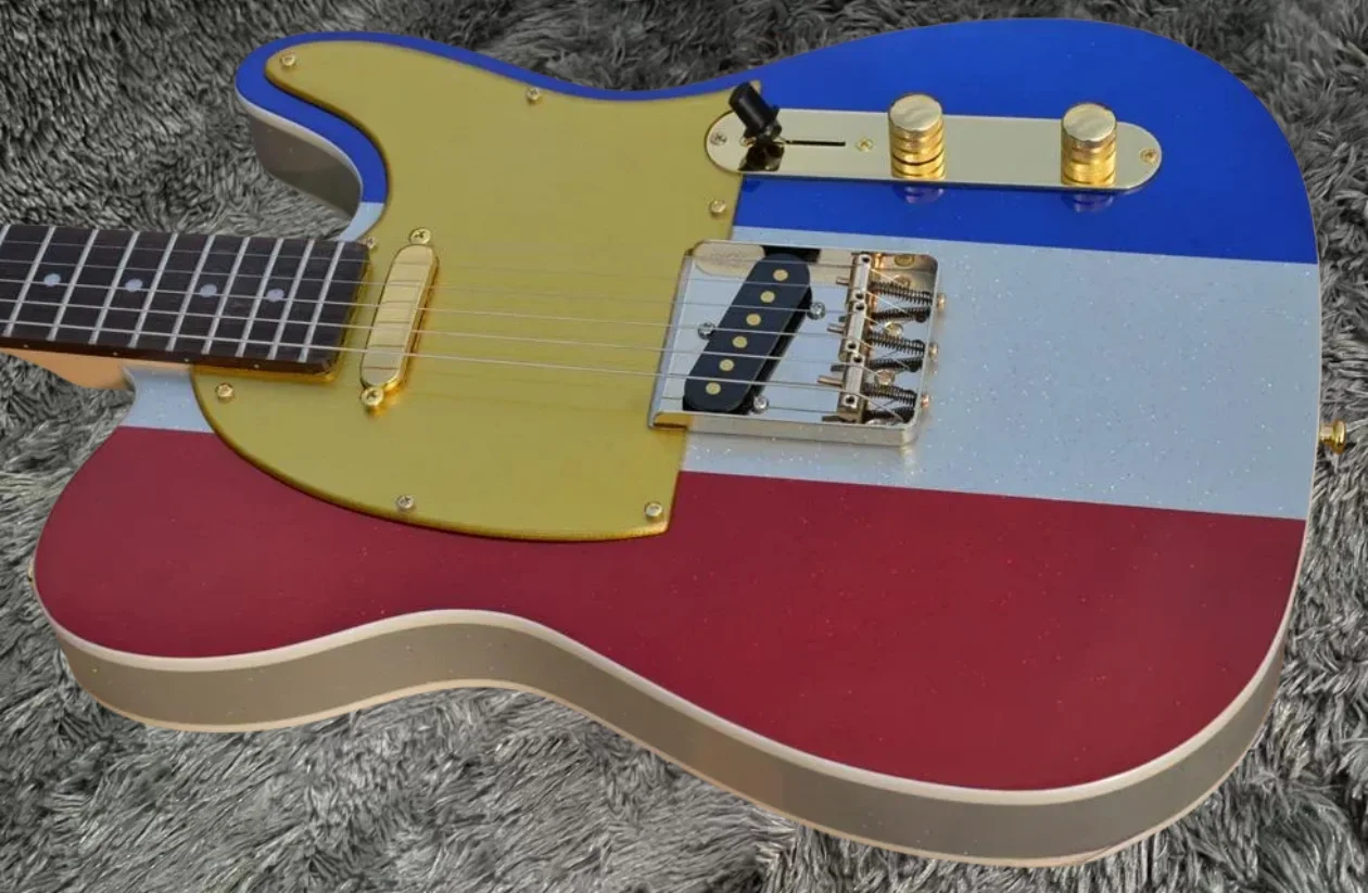 شحن مجاني باك أوين طبعة محدودة 1996 كبير لامع أحمر أبيض أزرق جيتار كهربائي موالفات ذهبية عتيقة ، صورة ذهبية #3