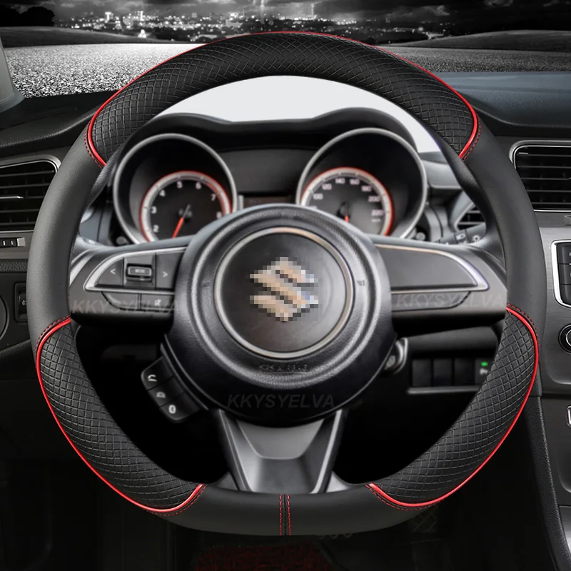 

For Suzuki Dzire 2017 2018 2019 2020 2021 Sport Car Steering Wheel Cover Non-slip Leather D Shape 38cm Auto Accessories