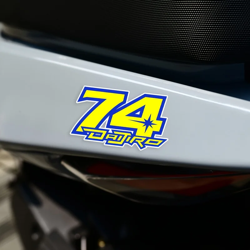 

1PC Racing Style 74 Number Waterproof Stickers Yellow & Blue Decals for Motorcycle Helmet Car Bike Decor