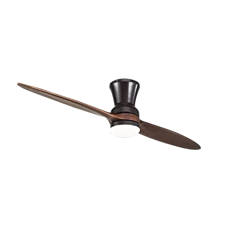 Two Wood Blade Nordic Simple DC Fan Lamp Restaurant Solid Wood Ceiling Fan Lamp Living Room American Rural Ventilator