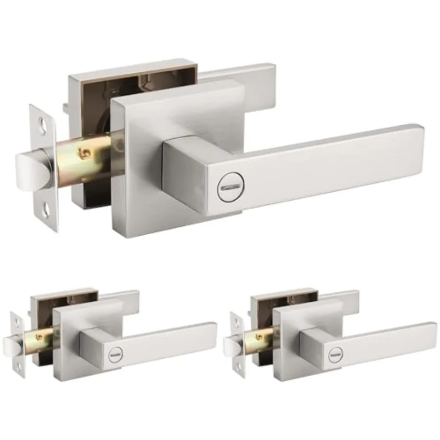 

Pack Stain Nickel Square Door Lever Door Lock Handleset Keyless Lockset Door Knobs Storage Room Bathroom Set