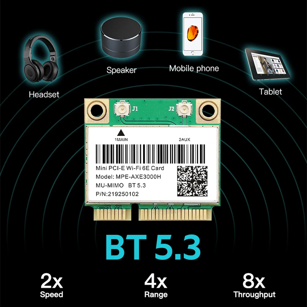 Fenvi-ミニカードWi-Fi,ワイヤレスネットワークアダプター,Bluetooth 5.3,802.11ax,MPE-AXE3000H, 5374Mbps, 2.4g,5g,6ghz,wifi 6e