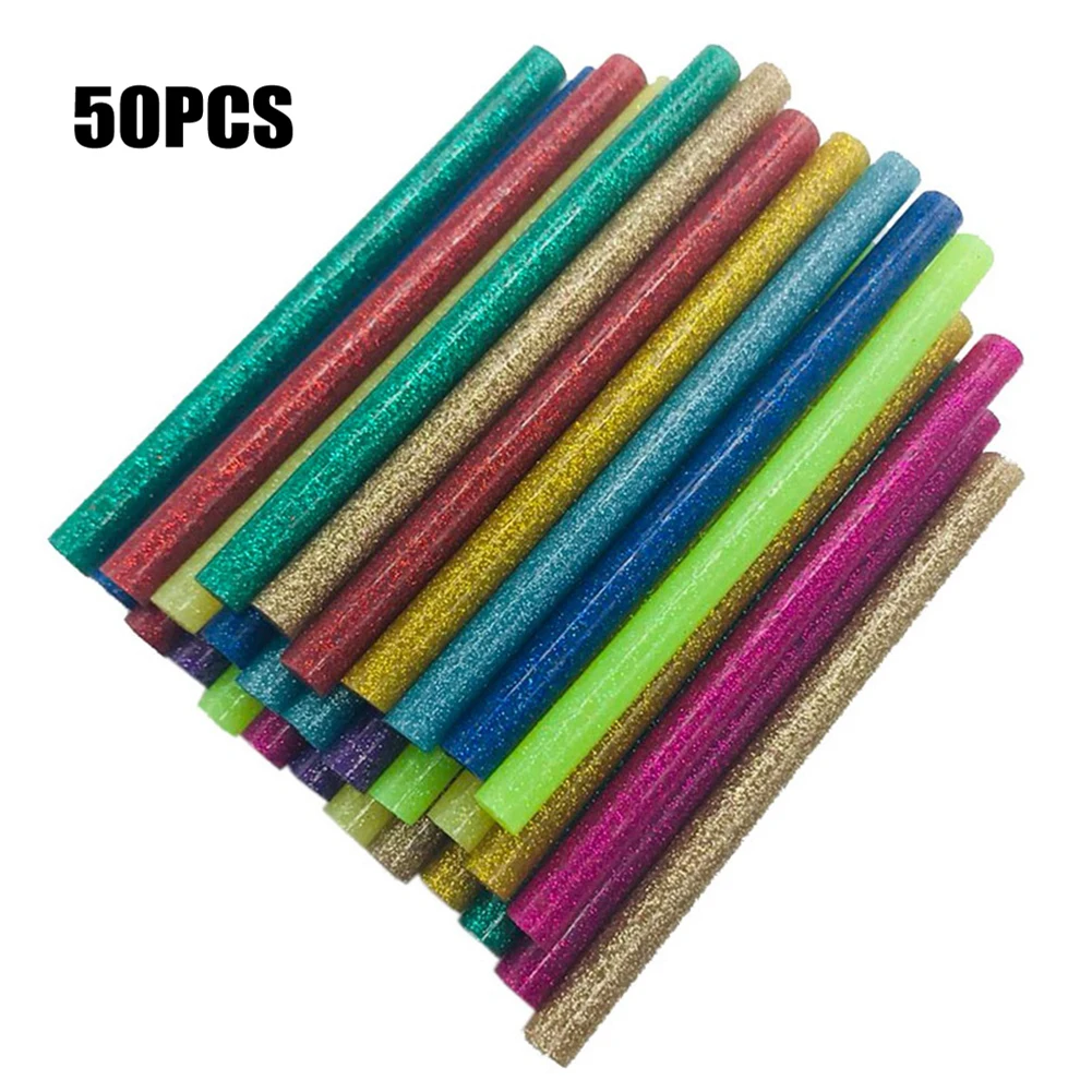Glittery Colored Hot Melt Glue Collection Includes 50 Pcs Suitable for Various Applications Dimensions 7x100mm