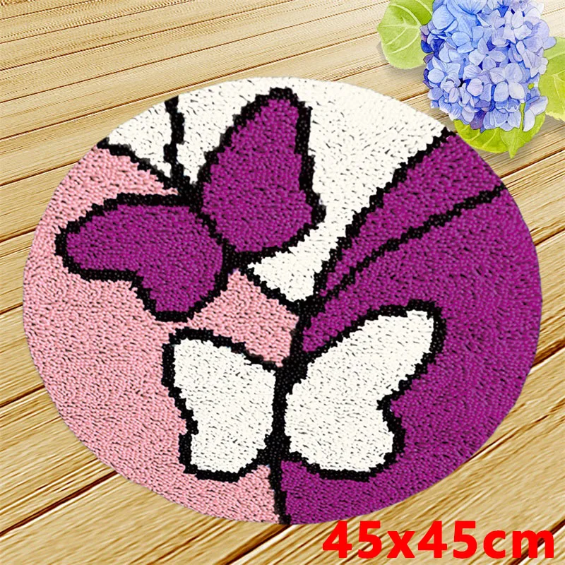 Flower Butterfly Carpet Crocheting Kit DIY Cushion Carpet Flower Latch Hook Rug Kit Needlework Crocheting Embroidery Decorative