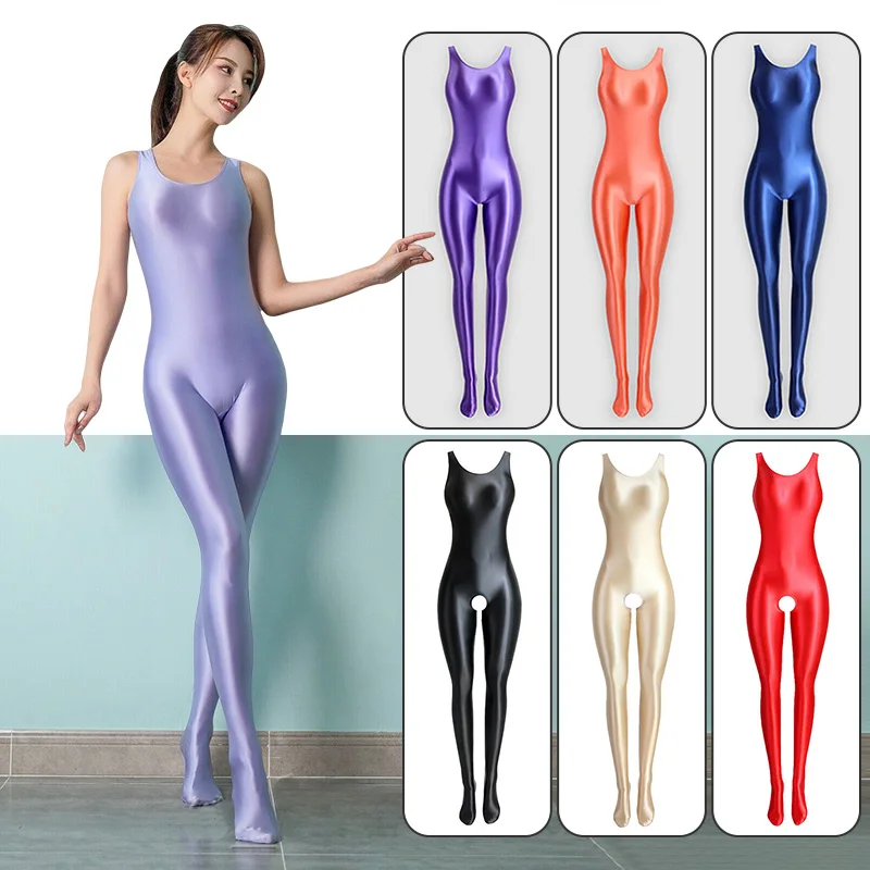 

Women Sexy Shiny Tights Glossy Silky Body Suit Open Crotch Pantyhose Running Sports Bodysuit Wetsuit Bathing Suits Plus Size