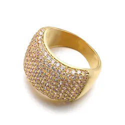 VANAXIN Wide Band Statement Ring for Women Iced Out Hip Hop 14k Gold Color Luxury Jewelry Daily Wear