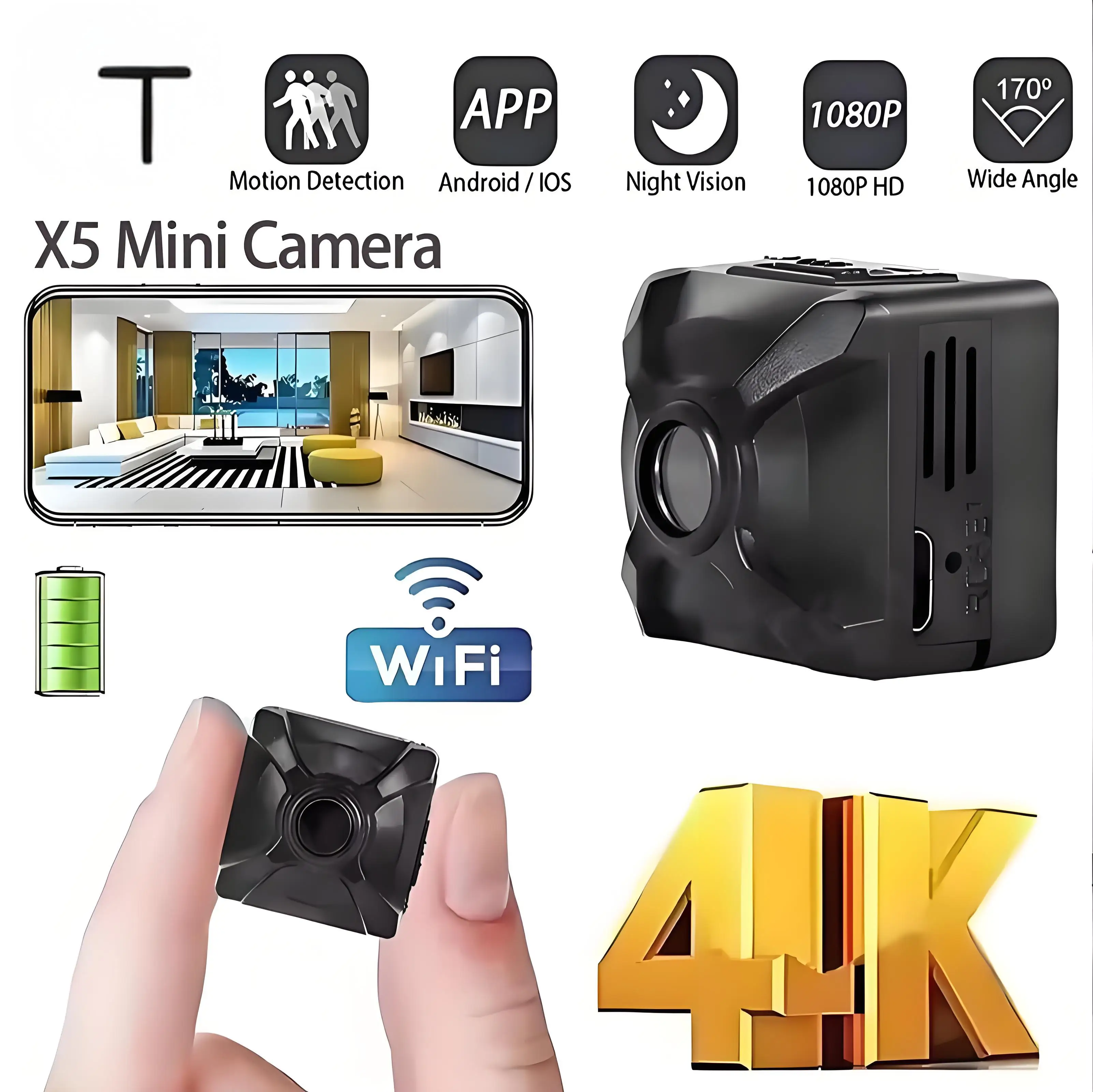 New X5 Camera Mini Wireless WiFi Home Connected Mobile Remote HD Motion Detection Long Battery Life Monitor Camcorders New