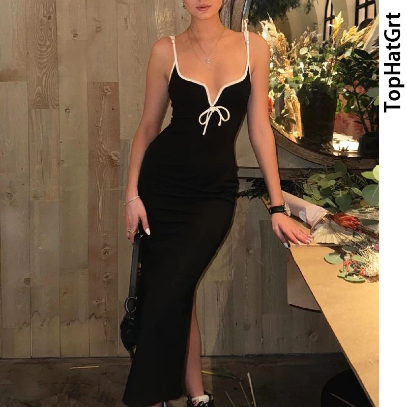 

2024 new summer women's fashionable temperament Yujie high-end slim-fitting hip-lifting slit suspender dress