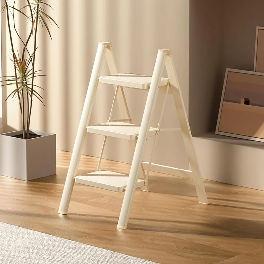 Escada de 3 degraus dobrável, banco leve de aço carbono com capacidade de carga de 330lbs, pedal antiderrapante, banco utilitário de cozinha para casa