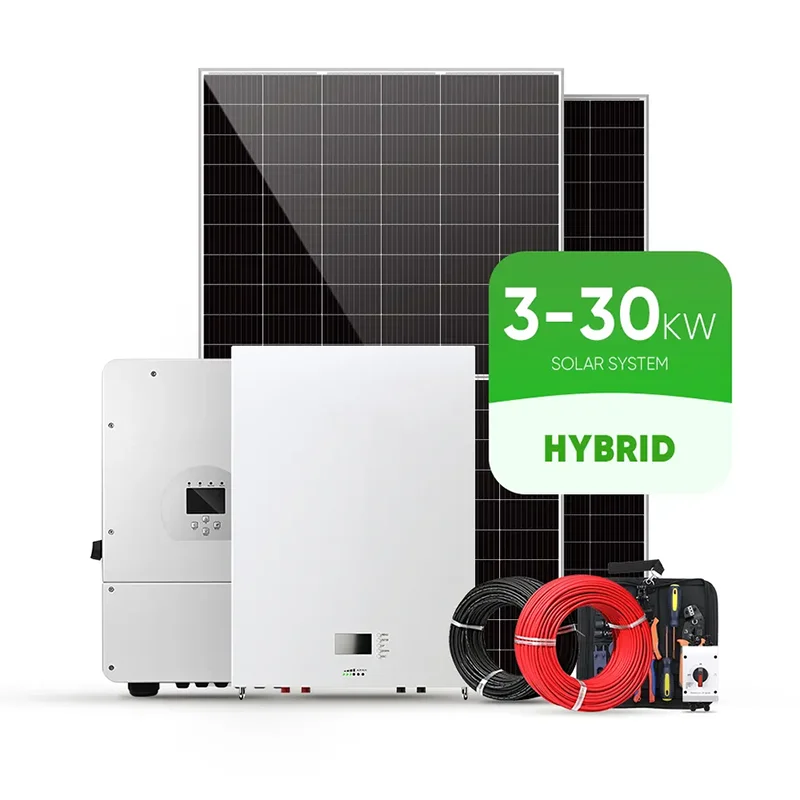 Solar Power Plant 10KW 20KW 30KW Hybrid Inverter All in One Home Energy System Lithium Battery Bank PV Array Rooftop Off Grid