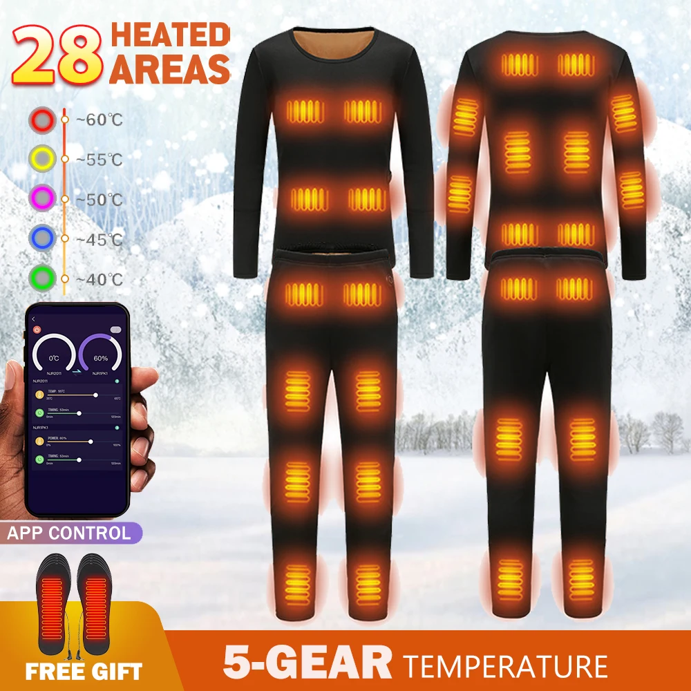 Winter Beheizte Jacke APP Steuerung Beheizte Thermo-unterwäsche Frauen Männer Ski Anzug USB Elektrische Heizung Kleidung Hemd Hosen Angeln