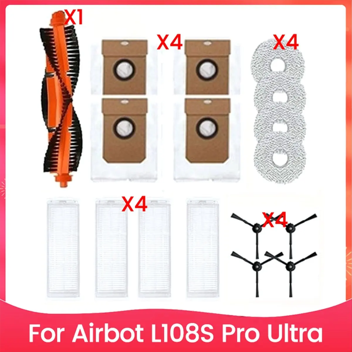 SHIP WITHIN 24 HOURS 17PCS Brush Filter Dust Bag and Mop Cloth Kit for L108S Pro Ultra Vacuum Cleaner Accessories Replacement Pa