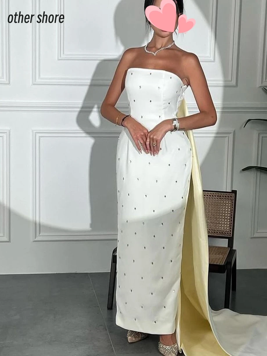 Other Shore Elegant Vintage Simple Ivory Yellow Beading Strapless Customize Formal Occasion Prom Dress Evening Party Gowns