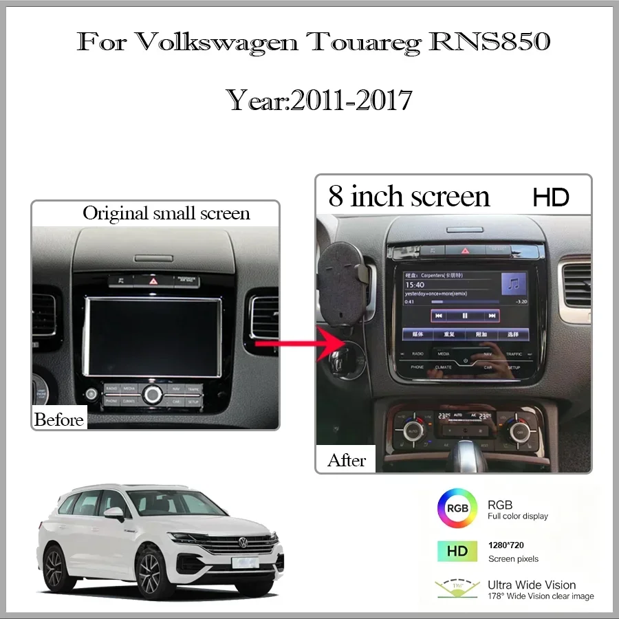 Radio Carpaly Android 13 For 2011-2017 Volkswagen Touareg RNS850 Screen Multimedia Player Qualcomm Retains OEM Menu Full Touch