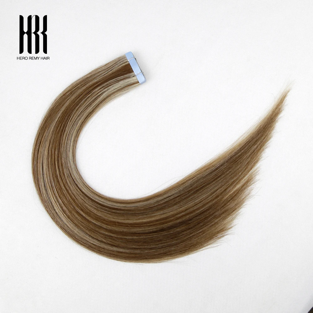 بطل شريط شعر ريمي في الشعر الطبيعي التمديد شعر الإنسان شقراء اللون 100% ريمي الشعر البشري سلس الجلد لحمة الغراء على 2.5 جرام/القطعة