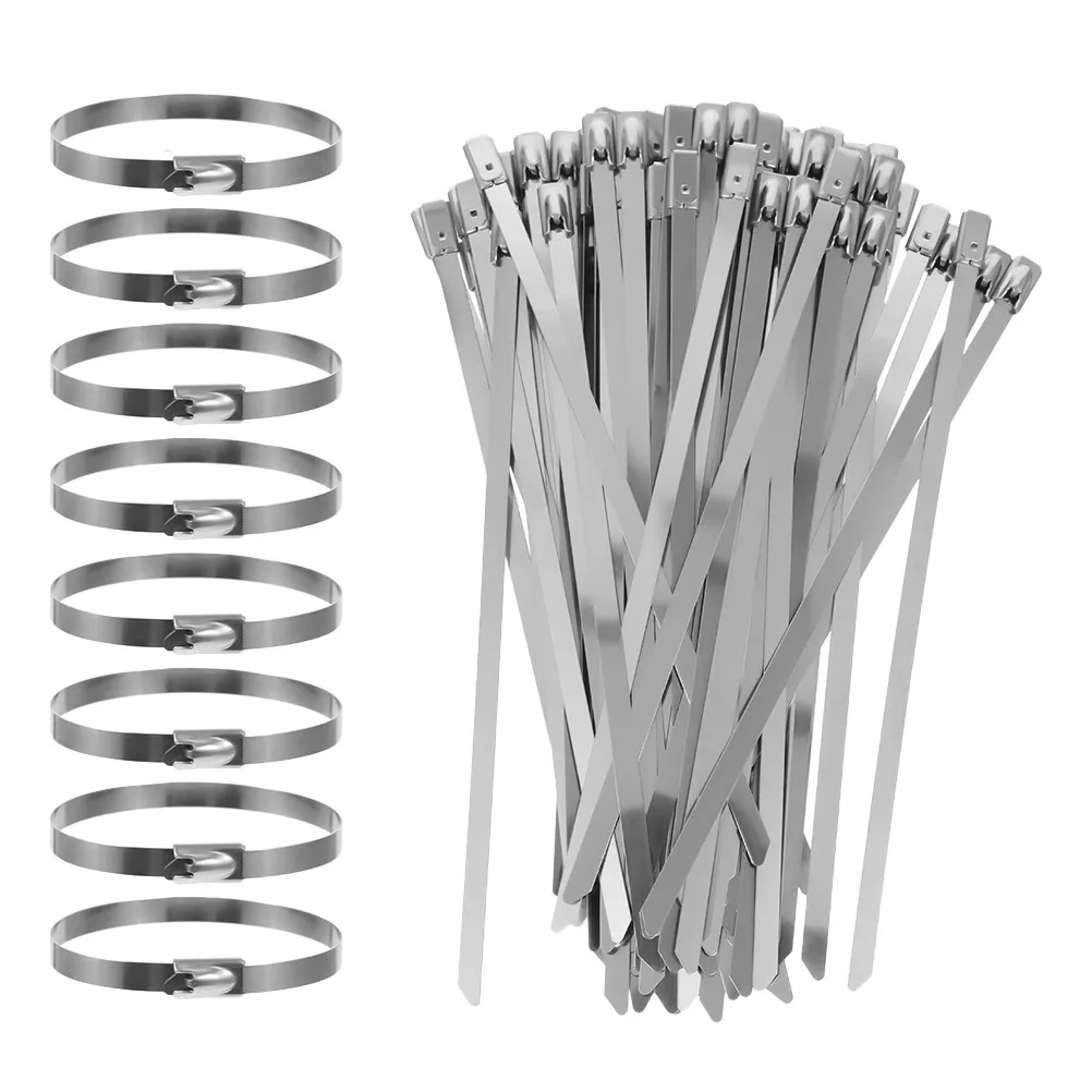 100Pcs Stainless Steel Zip Ties Heavy Duty Self-Locking Cable Ties for Outdoor Workshop Shipbuilding Construction Mining Chain
