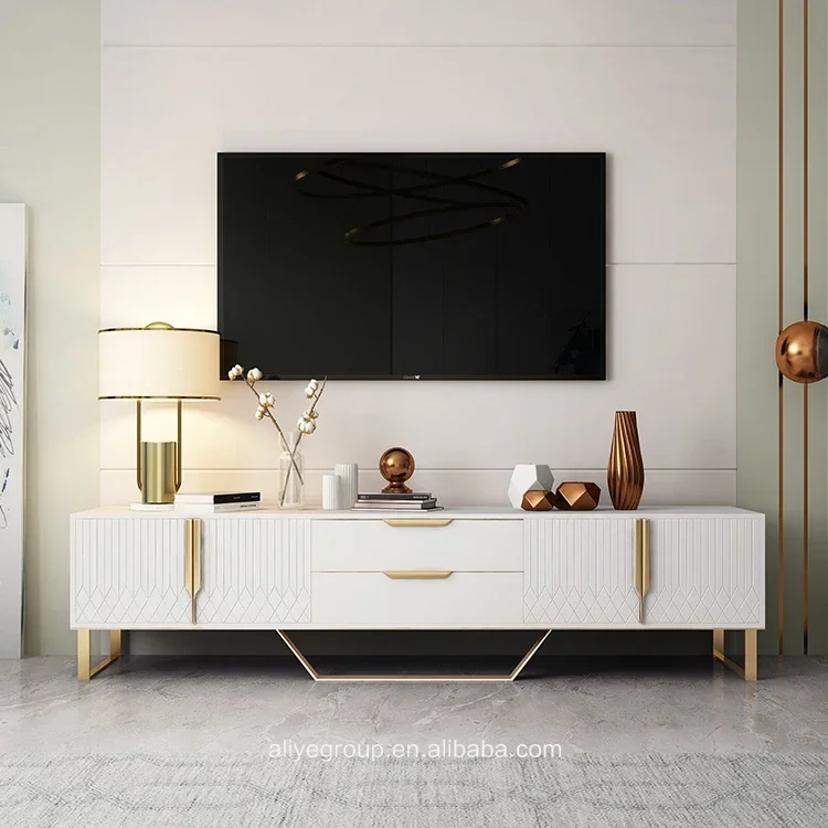 

Stainless Steel Tv Stand Living Room Furniture With Gold Color