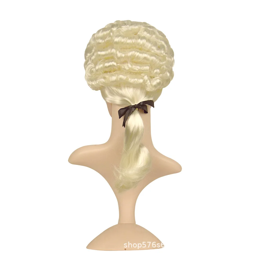 Judge Lawyer Gold Synthetic Curly Men Women Costume Cosplay Wig Halloween Christmas Thanksgiving Day Performance Judge Headwear