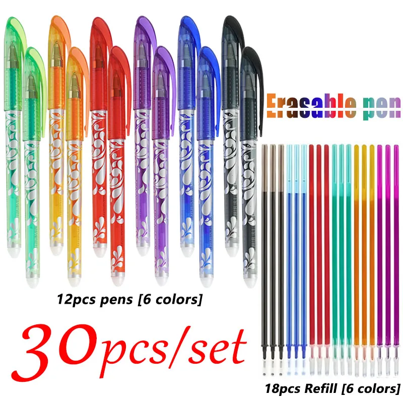 24/30pcs Set Multicolor Erasable Gel Pen Fine Point 0.5mm 6 Colors Ink Refills Washable Handle Office Stationery Disappear Pen