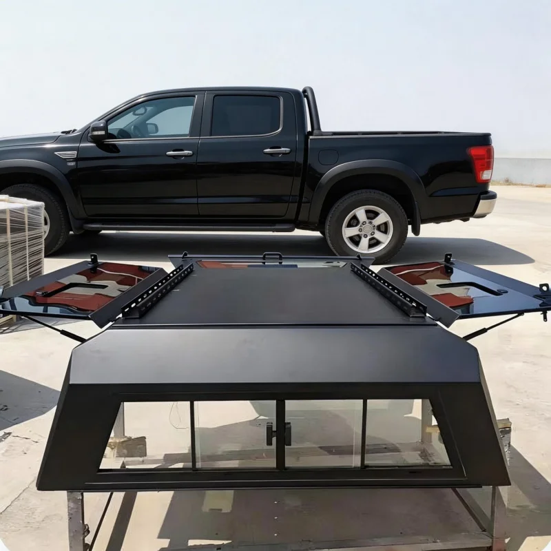 High Quality Customized Hard Tri Fold 3 Panel Folding Waterproof Pickup Truck Canopy Shell With Glass Window