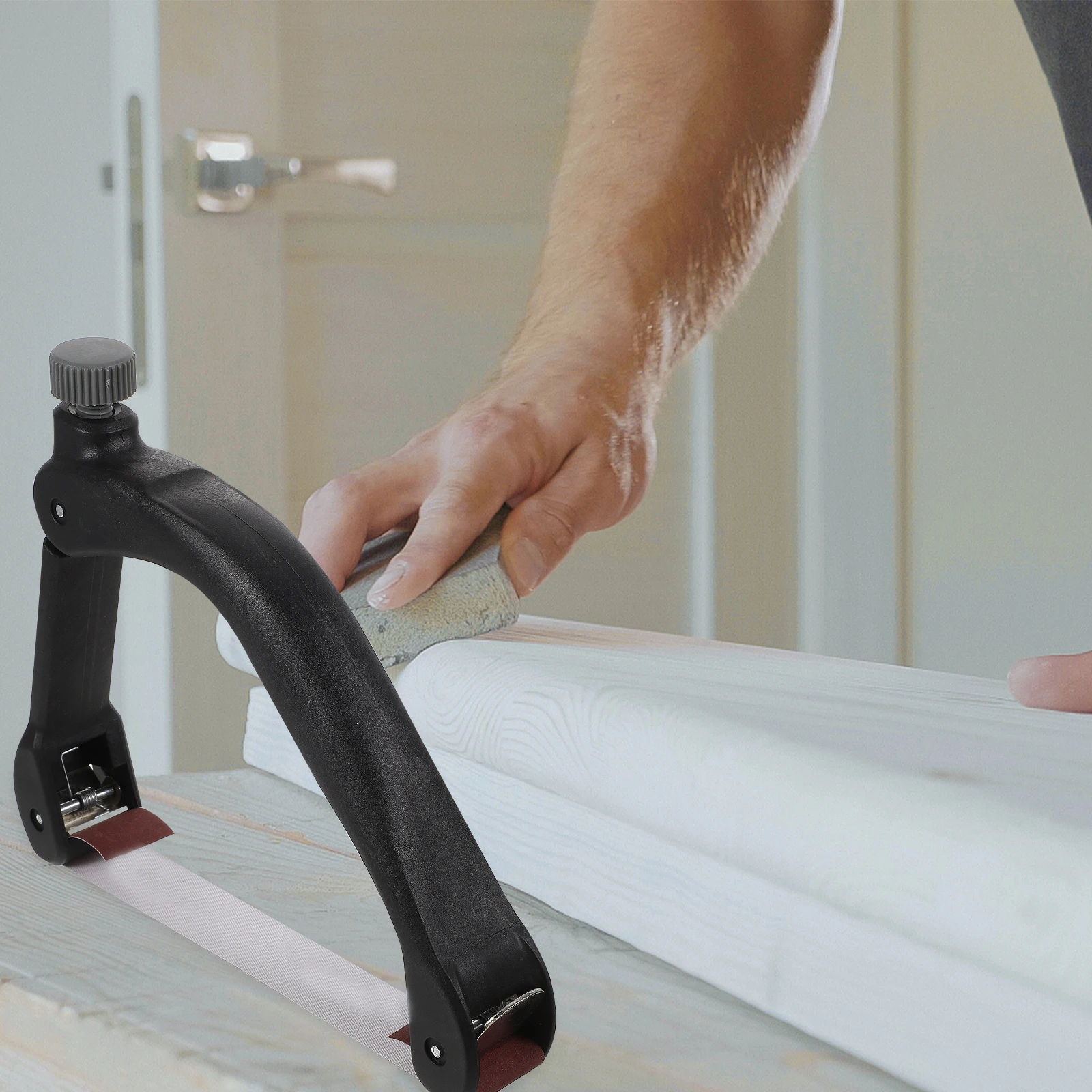 1 set Abs Bow Shaped Sandpaper Block Hand Sanding Tool Vitrified Fiber Handle Adjustable Spring Slot Grip Automotive Woodworking