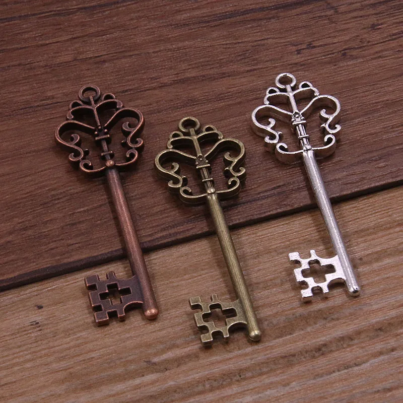 6pcs 18*58mm 3 Color Hollow Flower Key Charms Pendants Handmade Decoration Vintage For DIY Jewelry Making Findings