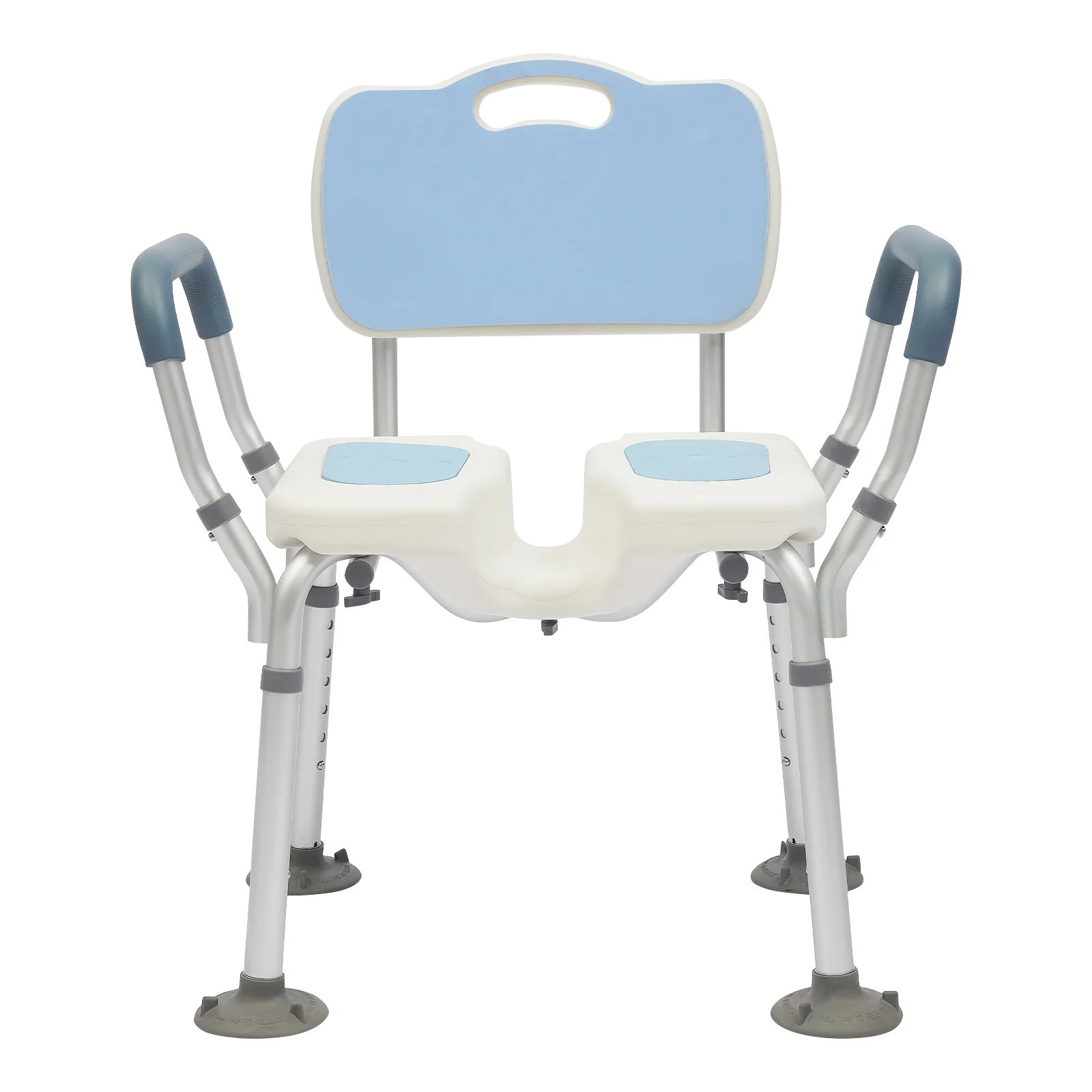 Shower Chair with Backrest Armrest 6-Level Height Adjustable Aluminum Bath Seat Anti-Slip Suction Cups Shower Head Holder Cutout Design Shower Bench for Elderly Pregnant Disabled Bathroom Safety