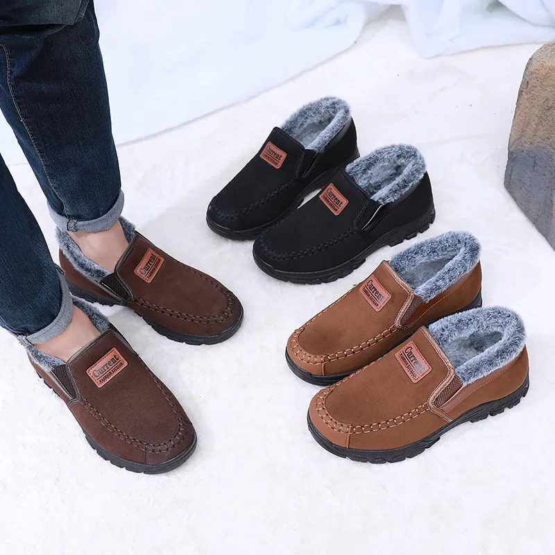 Bottes de neige courtes en peluche pour hommes, coton, chaudes, épaisses, coordonnantes, daim, décontractées, hiver, mode, nouveau