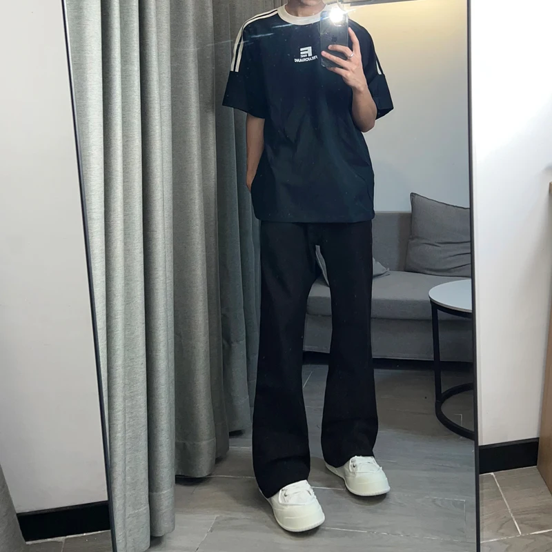 

Мужские джинсы Bla High Elastici в американском стиле High Street, слегка расклешенные, модные, брендовые, крутые, уличные брюки