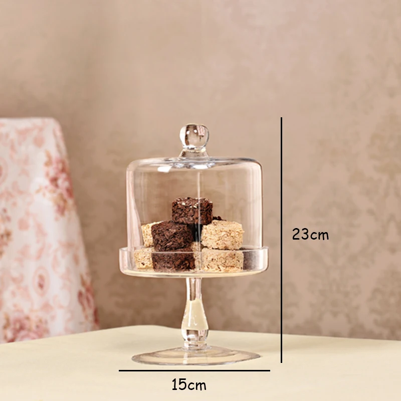 

European-style Transparent Glass Cake Tray Household Tall Tray Glass Cover Cake Fruit Tray Wedding Home Dessert Table Decoration