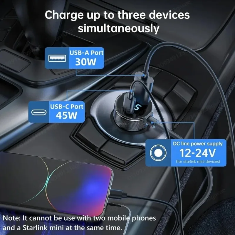 Hot Sales,For Starlink Mini 3 in1 Car Charger to DC Power Cable with Digital Display USB A+USB-C Interface Car Charging Cable