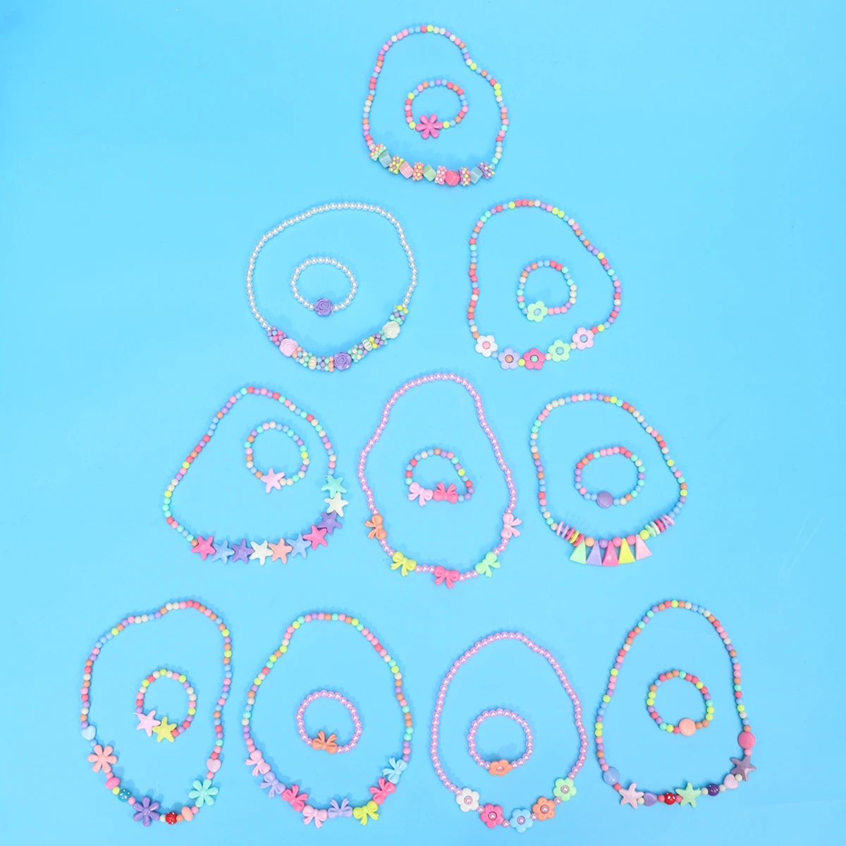 

10 Sets/20pcs Children's Necklace Bracelet Flower Acrylic Jewelry Girl Beads Girls