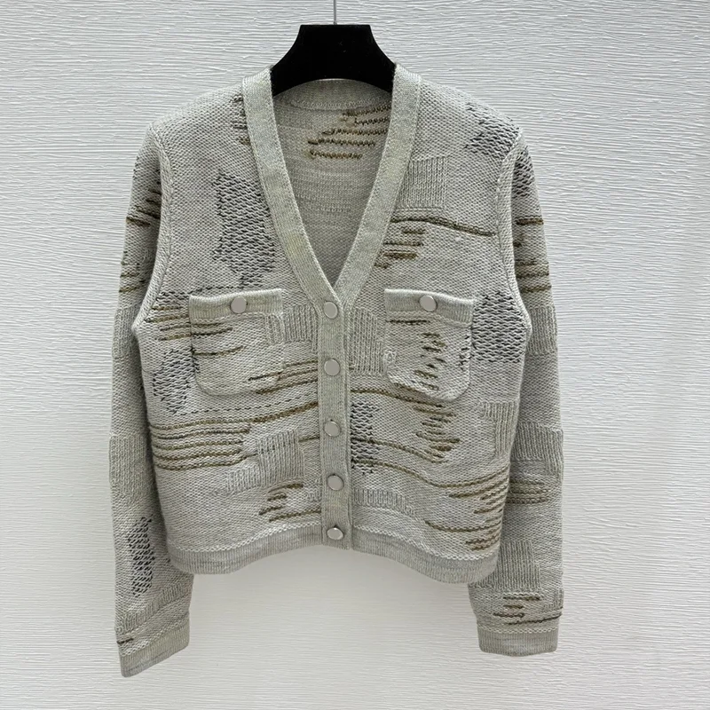 

High-quality women's single-button irregular knitted printed flower blouse sweater with single button cardigan 25919173