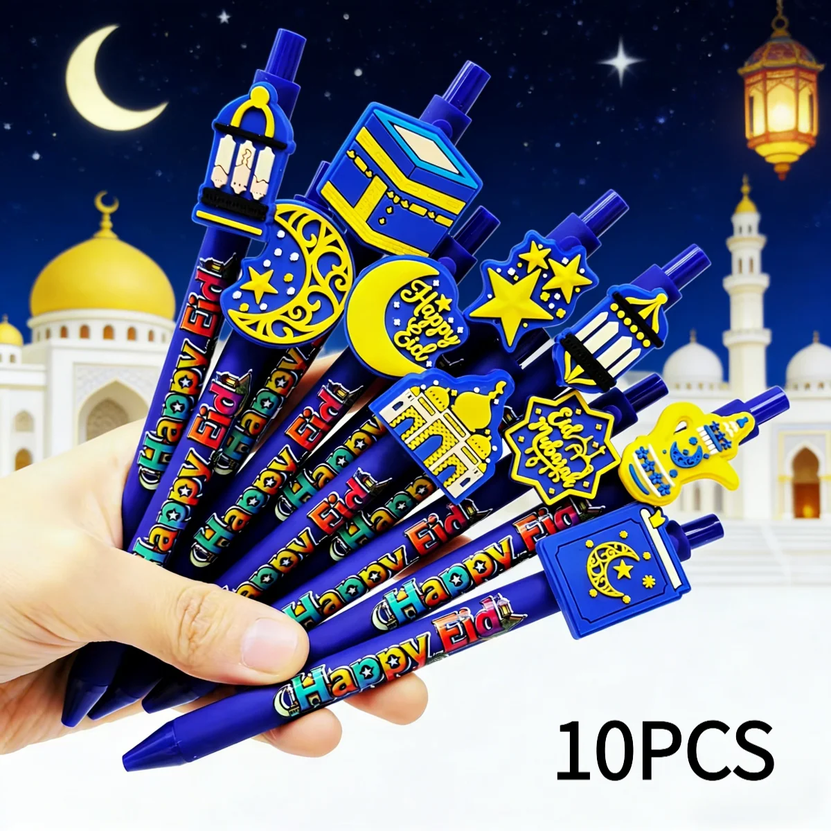 

10 pieces Ramadan-themed ballpoint pens. Special pens for use as party favors or stationery for Eid celebration.