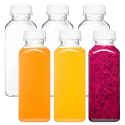 6pcs 12oz Plastic Bottles with Caps, Juice Containers, Reusable Juicing Bottles, Smoothie Bottle, Drink Containers With Lids