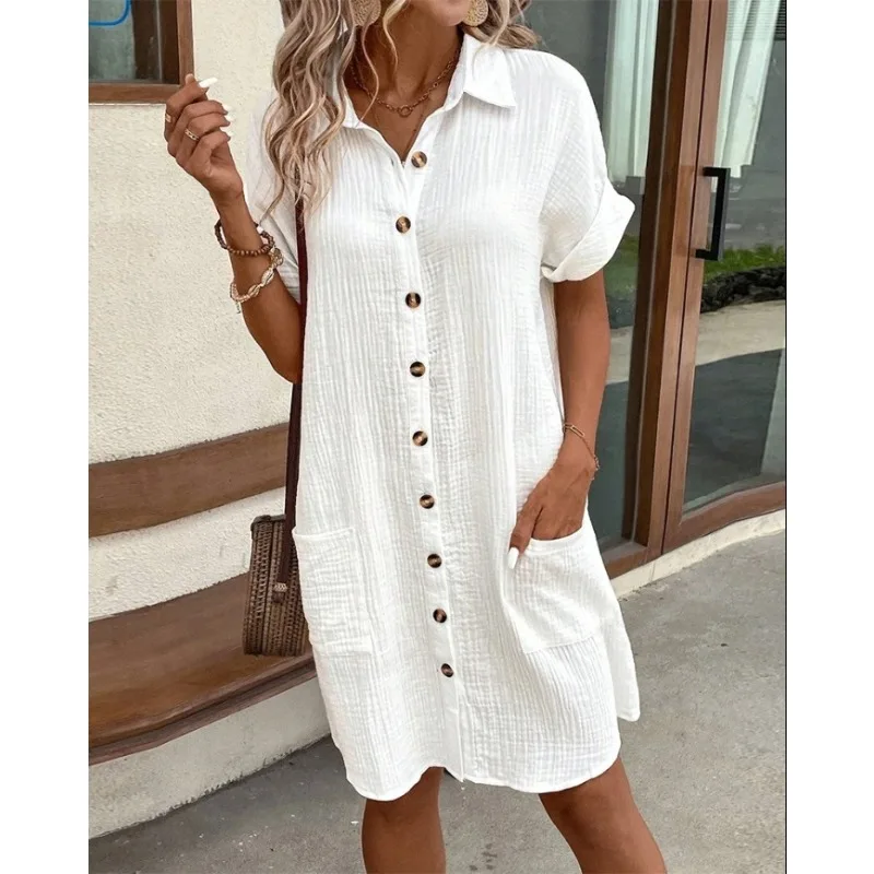 Elegant Womens Button Down Shirt Dresses Casual Loose Summer Long Sleeve Collared Shirts Oversized Blouse Tops with Pocket
