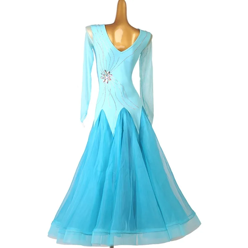 Vestido de dança moderno com diamante feito à mão, vestido de competição de performance, padrão nacional, vestido grande de balanço, vestido de dança social, novo