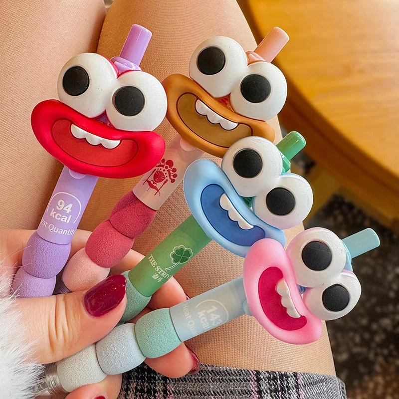 

4Pcs Cute Big Mouth Big Eyes Funny Doll Black Gel Pen for School Students Or Office Use Writing Stationery Student Exam Pens