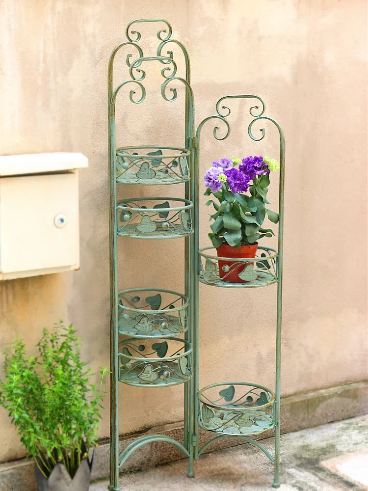 Flower Rack Multi-Layer Rotating Floor Garden Courtyard against the Wall Balcony Rack