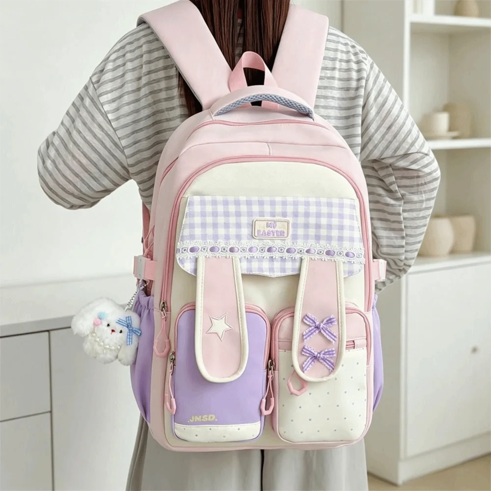 New Lace Detail Bunny Ear Backpack Bunny Ear Large Capacity Student Backpack Lightweight Sweet Style Travel Bag Student Use